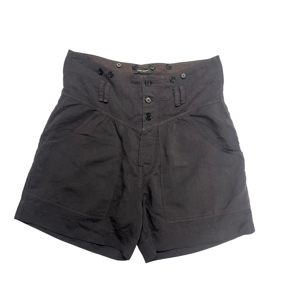 Isabel Marant Charcoal High Waisted Button Fly Shorts Size 38 Utility‎ Paperbag